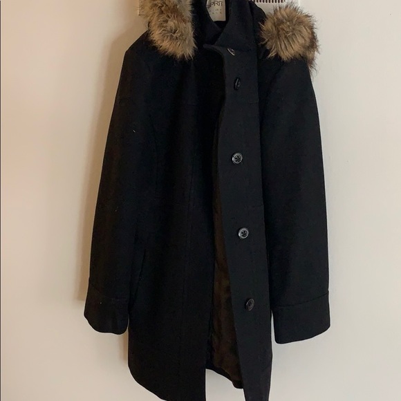 Women’s large black wool coat pea coat trench Sz L - Picture 1 of 4